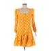 Nicholas Casual Dress - DropWaist Square 3/4 sleeves: Yellow Polka Dots Dresses - Women's Size 4