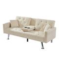 Orren Ellis Vonzay Twin 75.59" Wide Cushion Back Convertible Sofa Wood/Linen in Brown | 31.1 H x 75.59 W x 30.7 D in | Wayfair