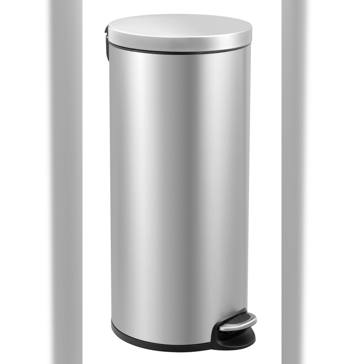 PROREGAL Treteimer mit stilvollem Pedal, leise schließendem Deckel & Kunststoffinneneimer | 30 Liter, HxBxT 65x29,2x36,6cm | Matt Edelstahl Image