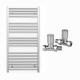 500mm Wide Straight Chrome Heated Bathroom Towel Rail Radiator With Valves For Central Heating UK (With Chrome Straight Valves, 500 x 1000mm (h))