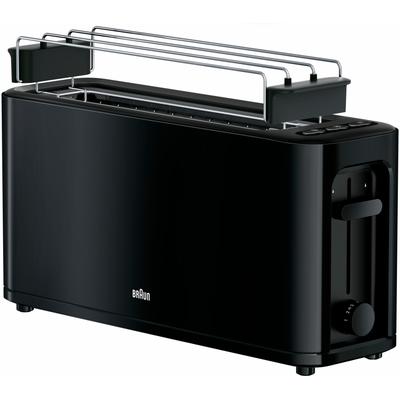 BRAUN Toaster "PurEase HT 3110 BK - 2 Langschlitze, 7 Stufen, Auftau- Aufwärmfunktion", schwarz, B:12cm H:24cm T:38cm, Toaster, 1.000 W, Kunststoff, Automatische Abschaltung, Brötchenaufsatz