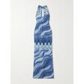 PUCCI - Cutout Printed Stretch-mesh Maxi Dress - Blue