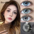 Bio-essence 1Pair Natural Eye Color Contact Lenses with Prescription Blue Green Lens Grey Eyes