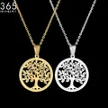 New Fashion Gold Color Tree of Life Pendant Necklace Stainless Steel Stone Round Necklace For Women