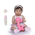 NPK 47CM newborn bebe doll reborn baby girl doll in tan skin full body silicone Bath toy dolls gift