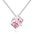 Yellow Gold Color Cube Stone Pendant Necklace Shining Zircon Pink Crystal Jewelry Amethyst Women's