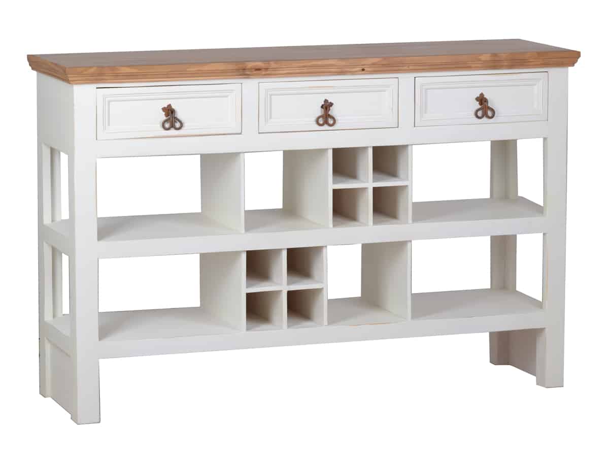MiaMöbel Mexico Konsole "Old White" mit Weinfächern Massivholz Pinie Landhaus Mexiko Möbel Mexikanisch