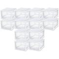 27 Quart White Frame Clear Plastic Stackable Storage Container Bin W/Single Drawer For Craft Pantry Sink & Desktop Organization 12 Pack