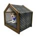 Damask Pet House Classic Floral Ornament Diagonal Pattern Old Fashioned Baroque Leaves Outdoor & Indoor Portable Dog Kennel with Pillow and Cover 5 Sizes Dark Brown and Blue Grey by Ambesonne