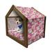Traditional Pet House Vivid Botanical Pattern from Taiwan Hakka Culture with Peony and Hibiscus Outdoor & Indoor Portable Dog Kennel with Pillow and Cover 5 Sizes Pink Blue Green by Ambesonne