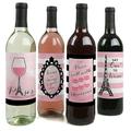 Big Dot of Happiness Paris Ooh La La - Paris Themed Baby Shower or Birthday Party Decorations for Women & Men - Wine Bottle Label Stickers - Set of 4