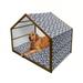 Navy Blue Pet House Octagon Patchwork Style Pattern Image with Dots Stars Squares and Stripes Outdoor & Indoor Portable Dog Kennel with Pillow and Cover 5 Sizes Navy and White by Ambesonne