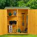 Outdoor Storage Shed with Lockable Door Wooden Tool Storage Shed with Detachable Shelves and Pitch Roof Wood Storage House with Hooks for Backyard Outdoor Patio Natural