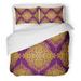 FMSHPON 3 Piece Bedding Set Eastern Golden Ornamental Lace Tracery on Purple Ornate Twin Size Duvet Cover with 2 Pillowcase for Home Bedding Room Decoration