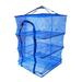 3 Tier Folding Drying Rack Mesh Fabric Square Hanging Dryer Net for Fish Vegetable (Blue)