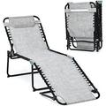 Lounge Chairs For Outside Folding Chaise Lounge W/Removable Headrest & 4 Adjustable Positions Outdoor Recline Chair For Camping Patio Pool Deck Portable Sunbathing Beach Chair (1 Grey)