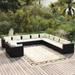 11 Piece Patio Set with Cushions Black Poly Rattan