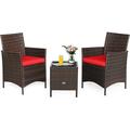 HElectQRIN 3 Pieces Patio Rattan Furniture Set with Glass Coffee Table & Cushions Outdoor Conversation Set for Poolside Balcony Backyard Lawn Porch 3 Pieces PE Rattan Patio Set (Red)