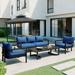 4-Piece Outdoor Steel Sofa Set with Coffee Table Patio Furniture Sets Patio Furniture Set for Balcony Backyard Waterproof Anti-Rust and Anti-uv Sectional Set(Blue)