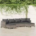 6 Piece Patio Set with Cushions Gray Poly Rattan