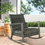 Iwicker Outdoor Wicker Rocking Chair All Weather Aluminum Rocker Chair for Garden Patio Porch Gray