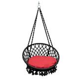 Bahia Macrame Hammock Chair with Cushion Hanging Chair for Bedroom Rope Boho Swing Chair Indoor Macrame Swinging Chair Outdoor Hand Woven Rope Hammock Accent Chair - Black Hammock Chair Red Cushion