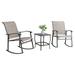 Sobaniilo 3 Piece Outdoor Rocking Bistro Set Textilene Fabric Rocking Chair Set with Glass Table for Lawn Garden Balcony Poolside (Taupe)