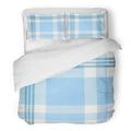 ZHANZZK 3 Piece Bedding Set Flannel Tartan Plaid Pattern in Stripes of Midnight Blue Azure and Baby on Swatch Checkered Twill Preppy Twin Size Duvet Cover with 2 Pillowcase for Home Bedding Room