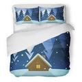 FMSHPON 3 Piece Bedding Set Hut Cabin in The Woods Mountain Lodge Snow Branches Cartoon Chimney Cold Twin Size Duvet Cover with 2 Pillowcase for Home Bedding Room Decoration