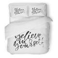 ZHANZZK 3 Piece Bedding Set Lettering Motivation Modern Dry Brush Saying Home Phrase Believe in Yourself Twin Size Duvet Cover with 2 Pillowcase for Home Bedding Room Decoration