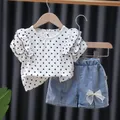 Ensemble 2 pièces pour filles de 0 à 4 ans t-shirt en coton + short en jean de qualité