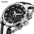 MEGIR-Montre à Quartz Chronographe pour Homme Bracelet en Cuir Mains Shoes Montre-Bracelet