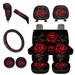 FKELYI Floral Rose Car Seat Covers Automotive Accessories with Car Cup Pad Gear Shift Cover Handbrake Cover Steering Wheel Covers Car Headrest Protector Universal SUV Van Blanket Car Seat Cover