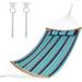 Hammock With Detachable Pillow Outdoor Hanging Chair Patio Hammock W/Curved Bamboo Spreader Bar Steel Chain Hammock Swing For Backyard Beach Garden(Hammock Stand Not Included) (Blue)