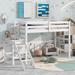 Twin Size Loft Bed with Platform and Ladder, Modern Simple Style Kid's Bed Frame