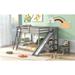 Solid Wood Full over Full Kids Bunk Bed with Ladder, Slide, and Shelves - Walnut Finish