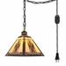 FSLiving Hanging Swag Lamp no Wiring Needed Portable Tiffany Yellow Pyramid Shape Pendant Light Stained Glass Baroque Style Colorful Chandelier with 20ft Plug-in Dimmer Switch Iron Cord - 1 Light