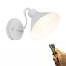 FSLiving Battery Operated Wall Sconces Wireless Nordic Style White Metal Shade Wall Lamp E26 Base LED Nightstand Wall Light Fixture for Corner Loft Corrider Entrance - 1 Light