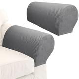 2 Pieces Stretch Fabric Armrest Covers Anti-Slip Sofa Arm Chair Slipcovers Furniture Protectors for Recliner Sofa Gray