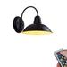 FSLiving Battery Operated Wall Sconces Wireless Waterproof Black Metal Shade Wall Lamp Retro Design E26 Base LED Nightstand Wall Light Fixture for Corner Loft Corrider Entrance - 1 Light