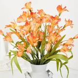 Artificial Orange Alstroemeria Peruvian Lily Silk Flower Bush - Realistic Lilies Bouquet (Size: 20 H)