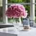 Hydrangea Artificial Flowers In Vase Fake Floral Arrangements In Vase With Faux Plastic Pearl For Wedding Dining Table Centerpieces (Fuchsia)