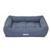 Tufted Rectangular Cotton Fabric Bolster Dog Bed, 28'' L X 22'' W X 7'' H, Blue, Medium