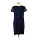 Maggy London Casual Dress - Shift High Neck Short sleeves: Blue Solid Dresses - Women's Size 4