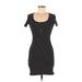 American Apparel Casual Dress - Bodycon Scoop Neck Short sleeves: Black Print Dresses - Women's Size Medium