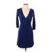 Zara Casual Dress - Mini Plunge 3/4 sleeves: Blue Print Dresses - Women's Size Medium