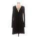 Express Outlet Casual Dress - Mini Plunge Long sleeves: Black Print Dresses - Women's Size Medium