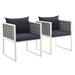 Stance Dining Armchair Outdoor Patio Aluminum Set of 2 by Modway Metal | 32 H x 47 W x 23.5 D in | Wayfair EEI-3183-WHI-NAV-SET