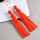 Bright Hot Orange Beaded Tassel Earrings For Women, Seed Beads Long Earrings, Oscar De La Renta Statement Boho Style Stud