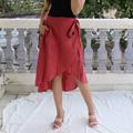 Linen Wrap Skirt, High Waist Natural Skirt For Women, Mid-Calf Linen, With Side Tie